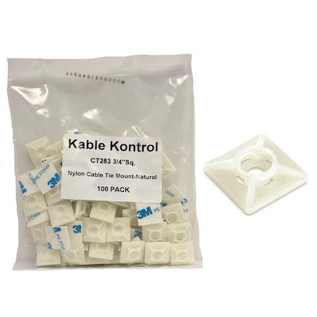 Kable Kontrol Kable Kontrol Adhesive Cable Tie Mounts, 3/4" Sq, Natural Nylon, PK100 CT283